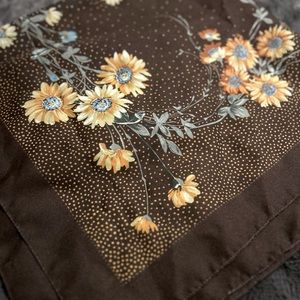 Vintage Valentino Fiore Brown/blue dots and Floral Scarf. Made in Italy $10